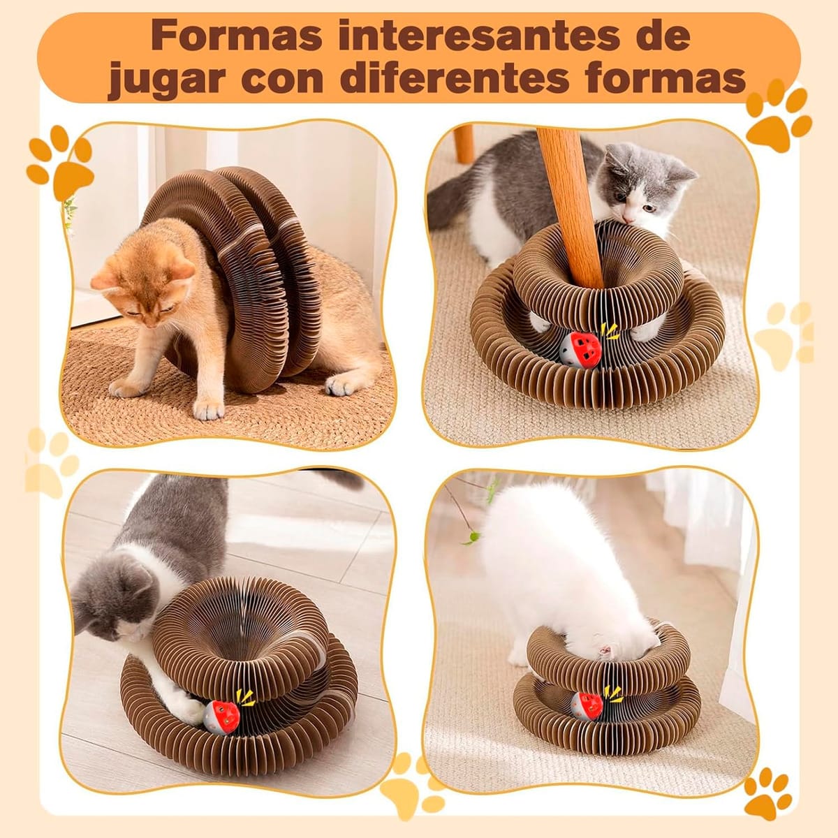 Rascador Plegable De Carton Corrugado Para Gatos Con Pelota - Imagen 3