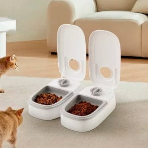 Dispensador Doble De Alimento Para Mascotas Con Timer 700 Ml
