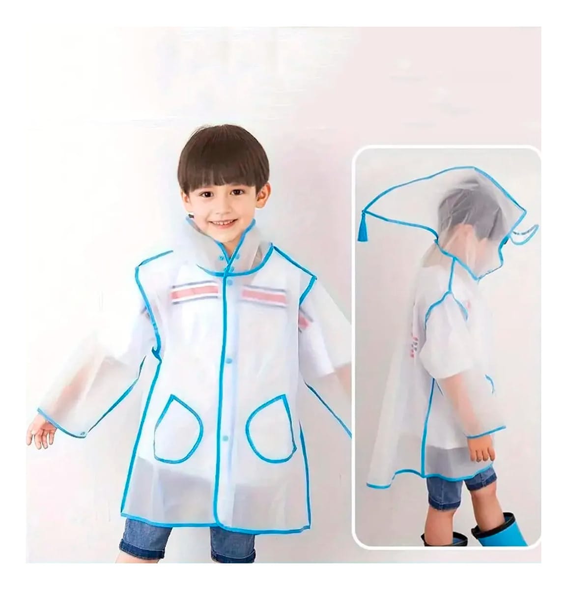 Capa De Lluvia Transparente Bolsillos Para Niños Talla Unica - Imagen 8