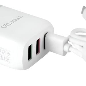 Cargador Treqa 3 Puertos Usb Carga Rápida + Cable Micro V8