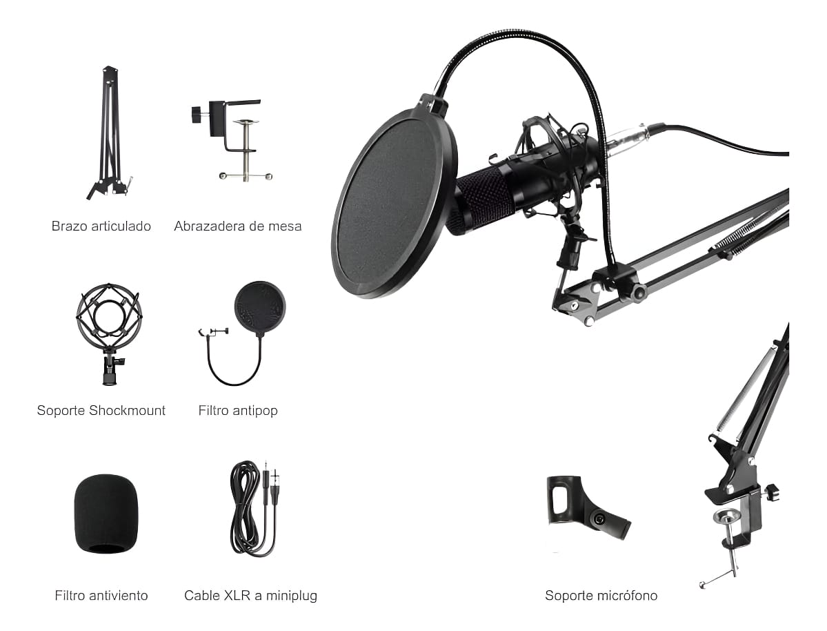 Microfono Con Condensador + Brazo Articulado + Accesorios - Imagen 9