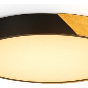 Plafon Led 27cm Luminaria Metal Negro Madera Luz Calida