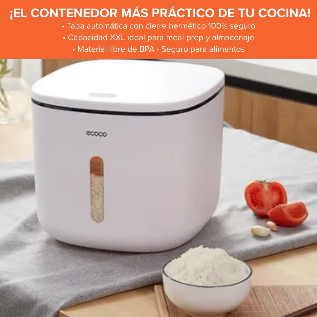 Contenedor Para Arroz Grande Almacenamiento Tapa Automatica - Imagen 2
