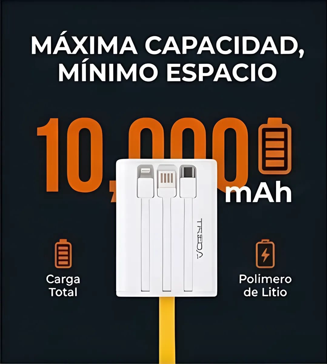 Power Bank Treqa 10000mah Carga Rapida Usb Tipo C Lightning - Imagen 3