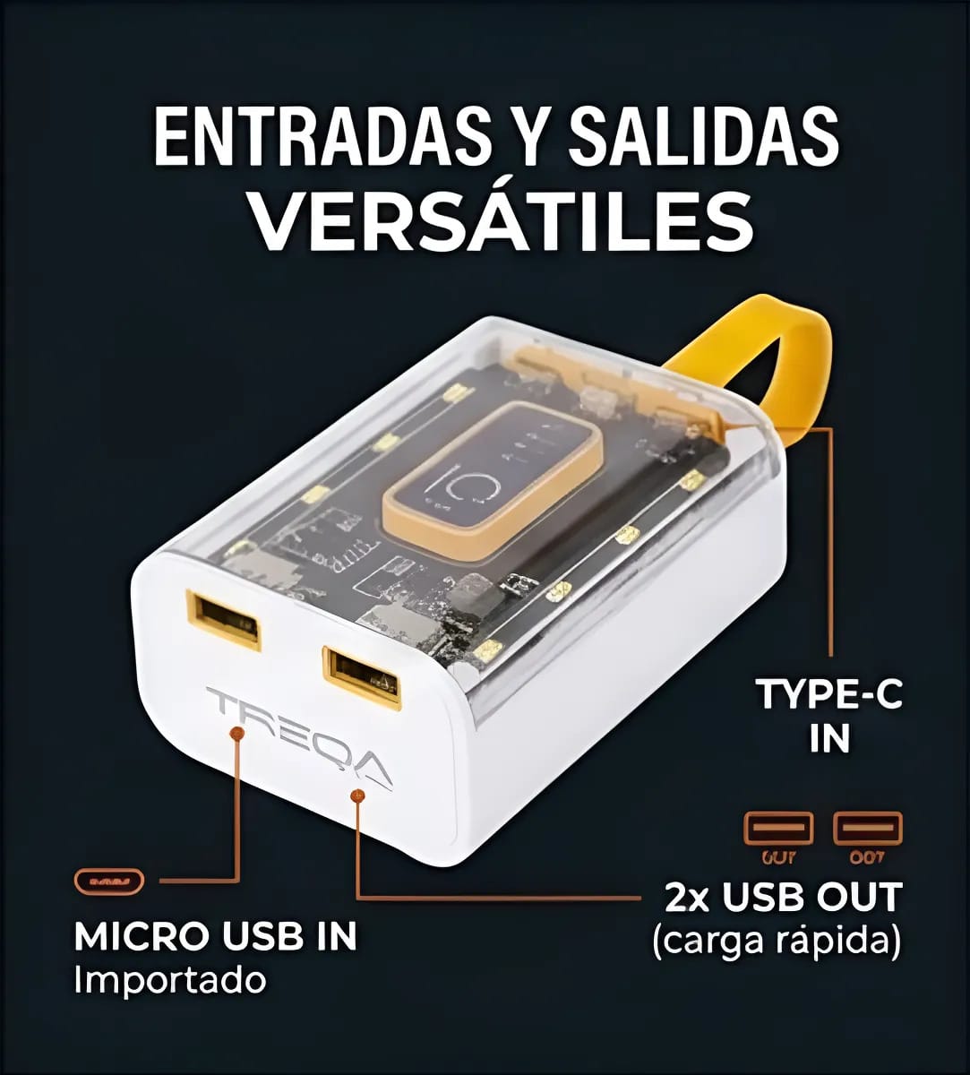 Power Bank Treqa 10000mah Carga Rapida Usb Tipo C Lightning - Imagen 7