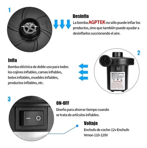 Inflador Eléctrico 220v Colchón 3 Válvulas Eventos - Imagen 3
