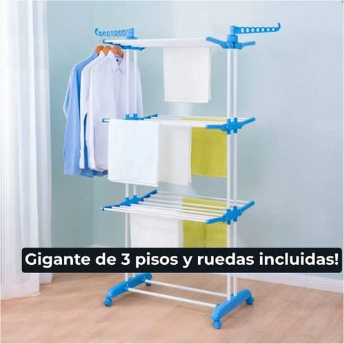 Tendedero Ropa Tender Plegable De Pie Acero Inox Con Ruedas - Imagen 2