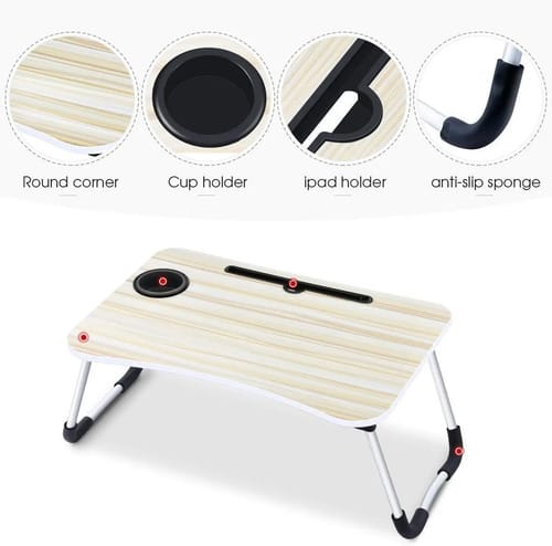 Mesa Bandeja Apoyo Cama Desayuno Picnic Plegable Porta Vaso - Imagen 5