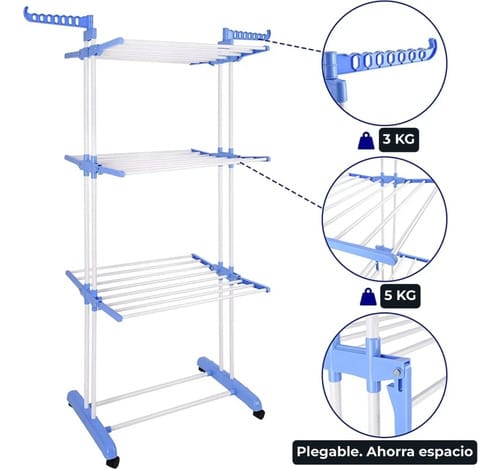 Tendedero Ropa Tender Plegable De Pie Acero Inox Con Ruedas - Imagen 3