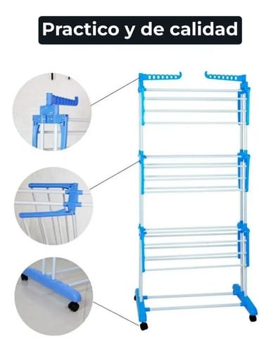 Tendedero Ropa Tender Plegable De Pie Acero Inox Con Ruedas - Imagen 9
