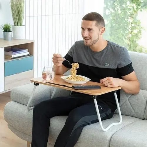 Mesa Bandeja Apoyo Cama Desayuno Picnic Plegable Porta Vaso - Imagen 4
