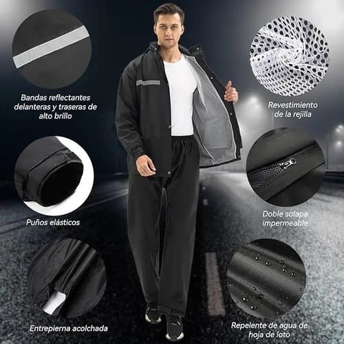 Equipo De Lluvia Piloto Reflectivo Con Capucha Forrado 2 Pcs - Imagen 8