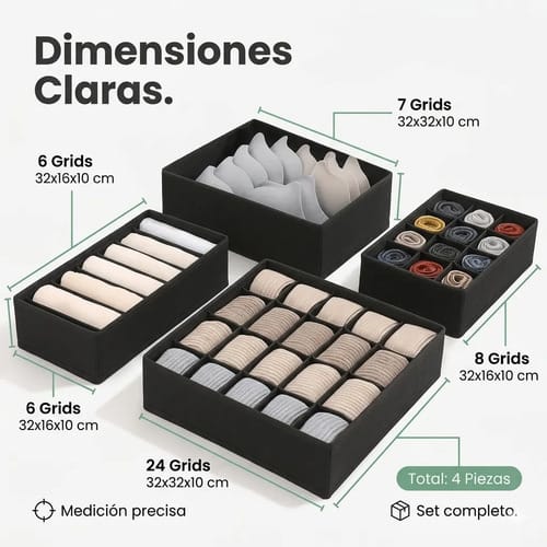 Organizador De Ropa Interior Divisor Cajones Set De 4 Piezas - Imagen 5