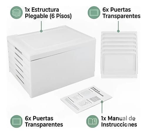 Zapatero Plegable Aura 6 Pisos Blanco Plástico Transparente - Imagen 10