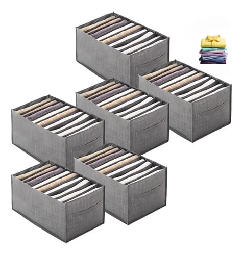 Pack X6 Organizador De Ropa 9 Divisores Interior Ropa Gris