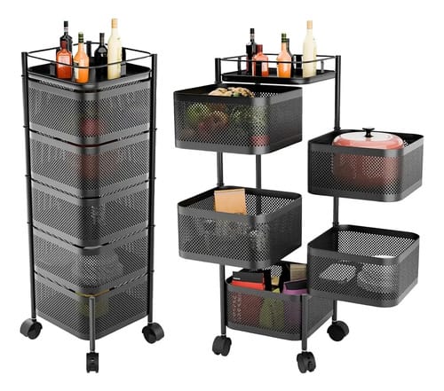 Carro Organizador Metalico 5 Estantes Cuadrados Con Ruedas