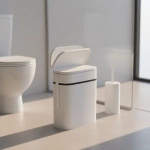 Papelera Cesto Basura Compacta 14l Con Escobilla Tapa Press