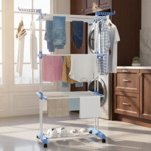 Tendedero Ropa Tender Plegable De Pie Acero Inox Con Ruedas