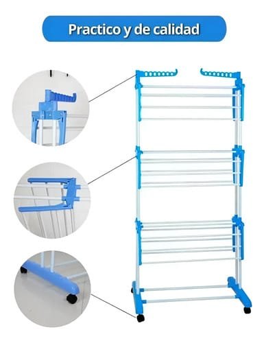 Tendedero Ropa Tender Plegable De Pie Acero Inox Con Ruedas - Imagen 9