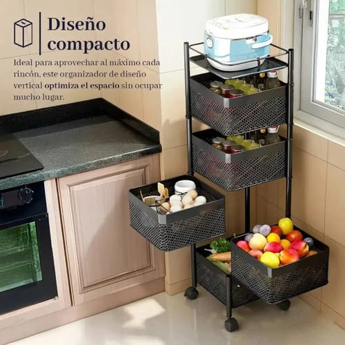 Carro Organizador Metalico 5 Estantes Cuadrados Con Ruedas - Imagen 10