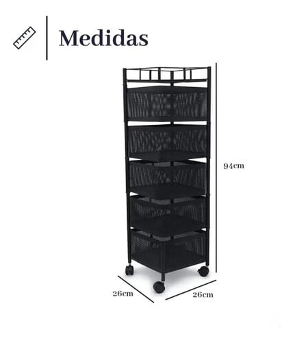 Carro Organizador Metalico 5 Estantes Cuadrados Con Ruedas - Imagen 2