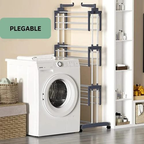 Tendedero Tender Ropa De Pie Plegable Acero Inox Con Barras Azul Acero - Imagen 8