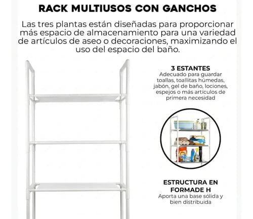Mueble organizador de baño Veoquiero Organizador de baño 3 niveles de aluminio - 47cm x 1.55cm x 25cm - Imagen 3