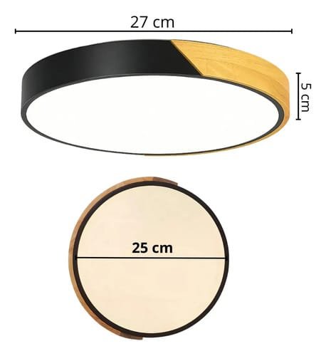 Plafon Led 27cm Luminaria Metal Negro Madera Luz Blanca Fria - Imagen 10