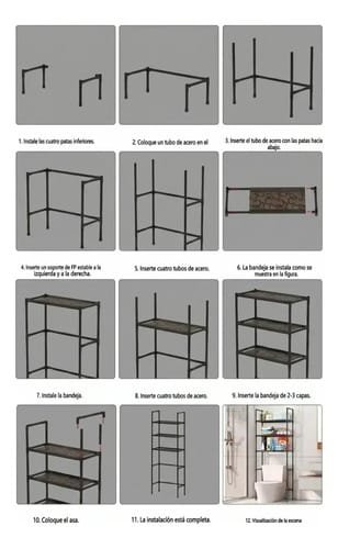 Mueble organizador de baño Veoquiero Organizador de baño 3 niveles de aluminio - 47cm x 1.55cm x 25cm - Imagen 8