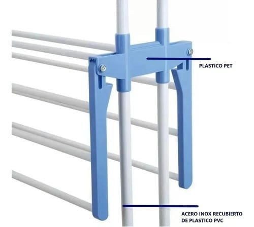 Tendedero Tender Ropa De Pie Plegable Acero Inox Con Barras Azul Acero - Imagen 6