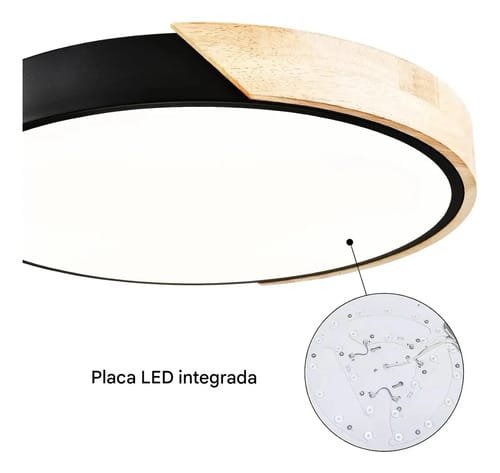 Plafon Led 27cm Luminaria Metal Negro Madera Luz Blanca Fria - Imagen 7