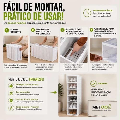 Zapatero Organizador de 6 Niveles zapatera Metoo Metoo Dobrável Vertical - Imagen 7
