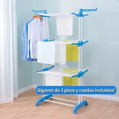 Tendedero Tender Ropa De Pie Plegable Acero Inox Con Barras Azul Acero - Imagen 2