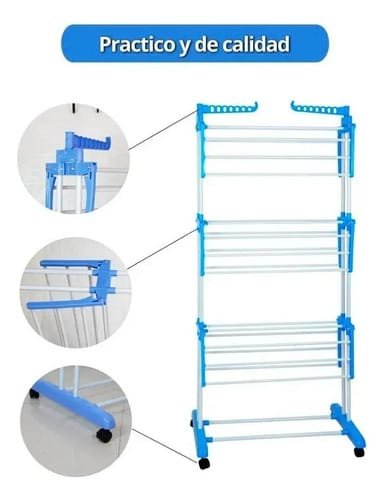 Tendedero Tender Ropa De Pie Plegable Acero Inox Con Barras Azul Acero - Imagen 7