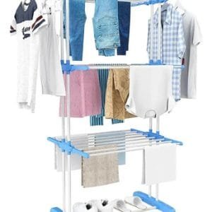 Tendedero Tender Ropa De Pie Plegable Acero Inox Con Barras Azul Acero