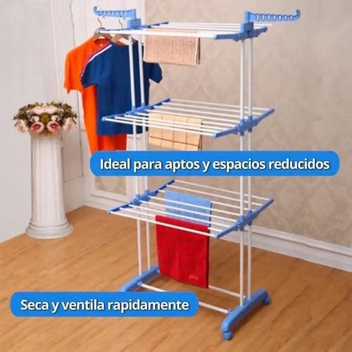 Tendedero Tender Ropa De Pie Plegable Acero Inox Con Barras Azul Acero - Imagen 5