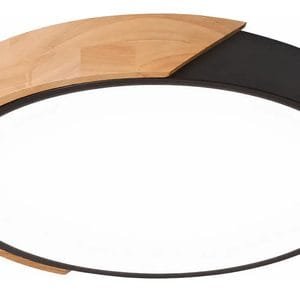 Plafon Led 27cm Luminaria Metal Negro Madera Luz Blanca Fria