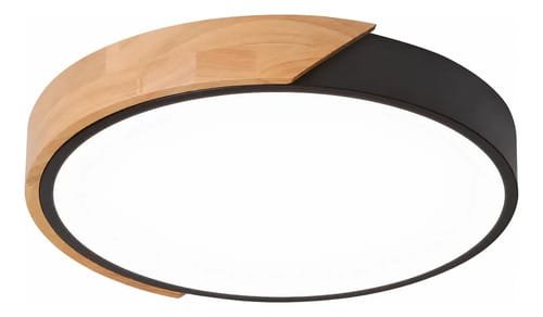Plafon Led 27cm Luminaria Metal Negro Madera Luz Blanca Fria