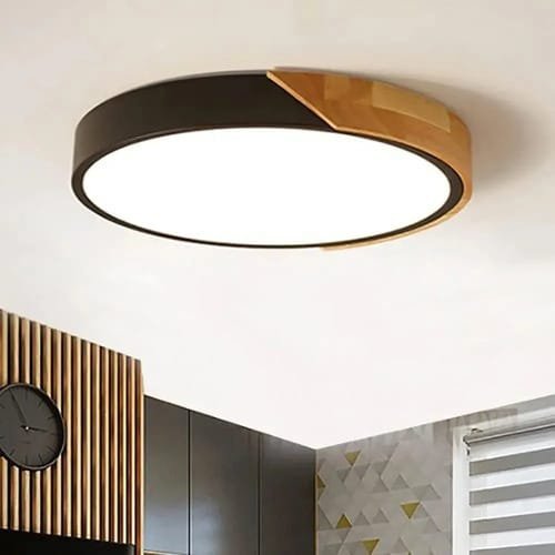 Plafon Led 27cm Luminaria Metal Negro Madera Luz Blanca Fria - Imagen 12